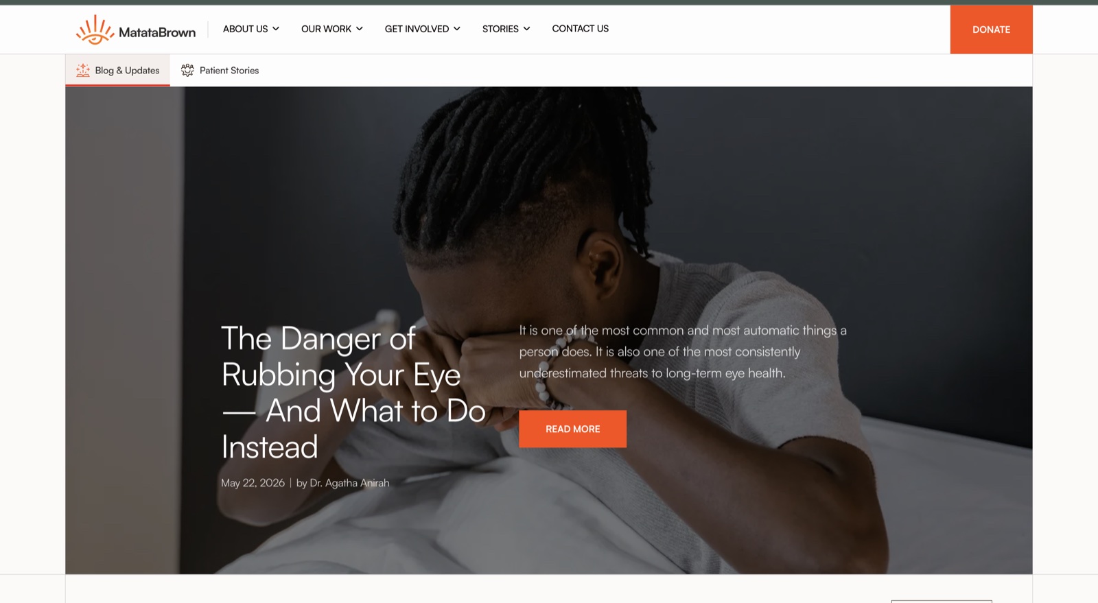MatataBrown Blog and Updates page featuring eye health education and patient stories in Nigeria